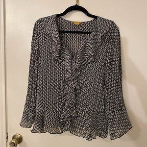 Black and white ruffle blouse